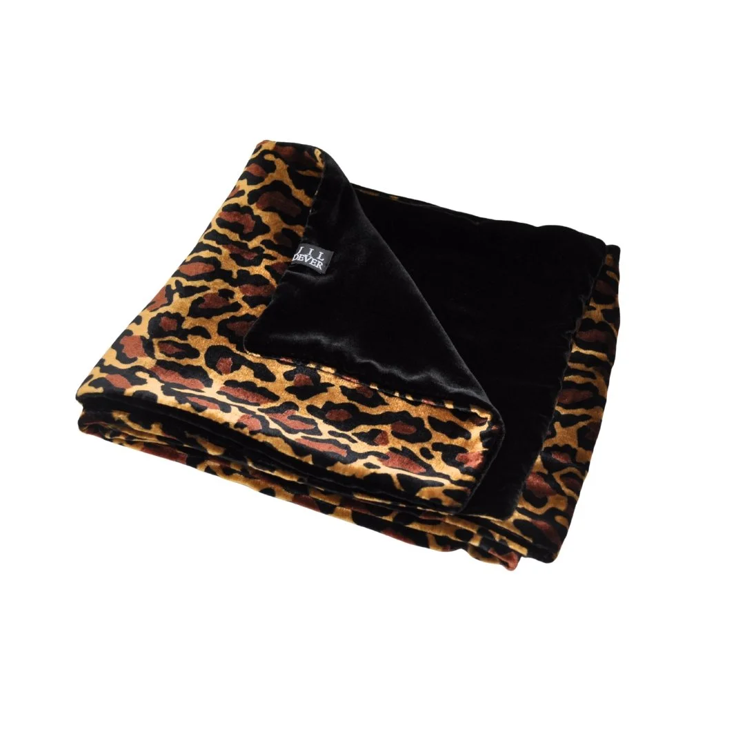 Hudson Unisex Black and Jaguar Animal Print Velvet Muffler Scarf